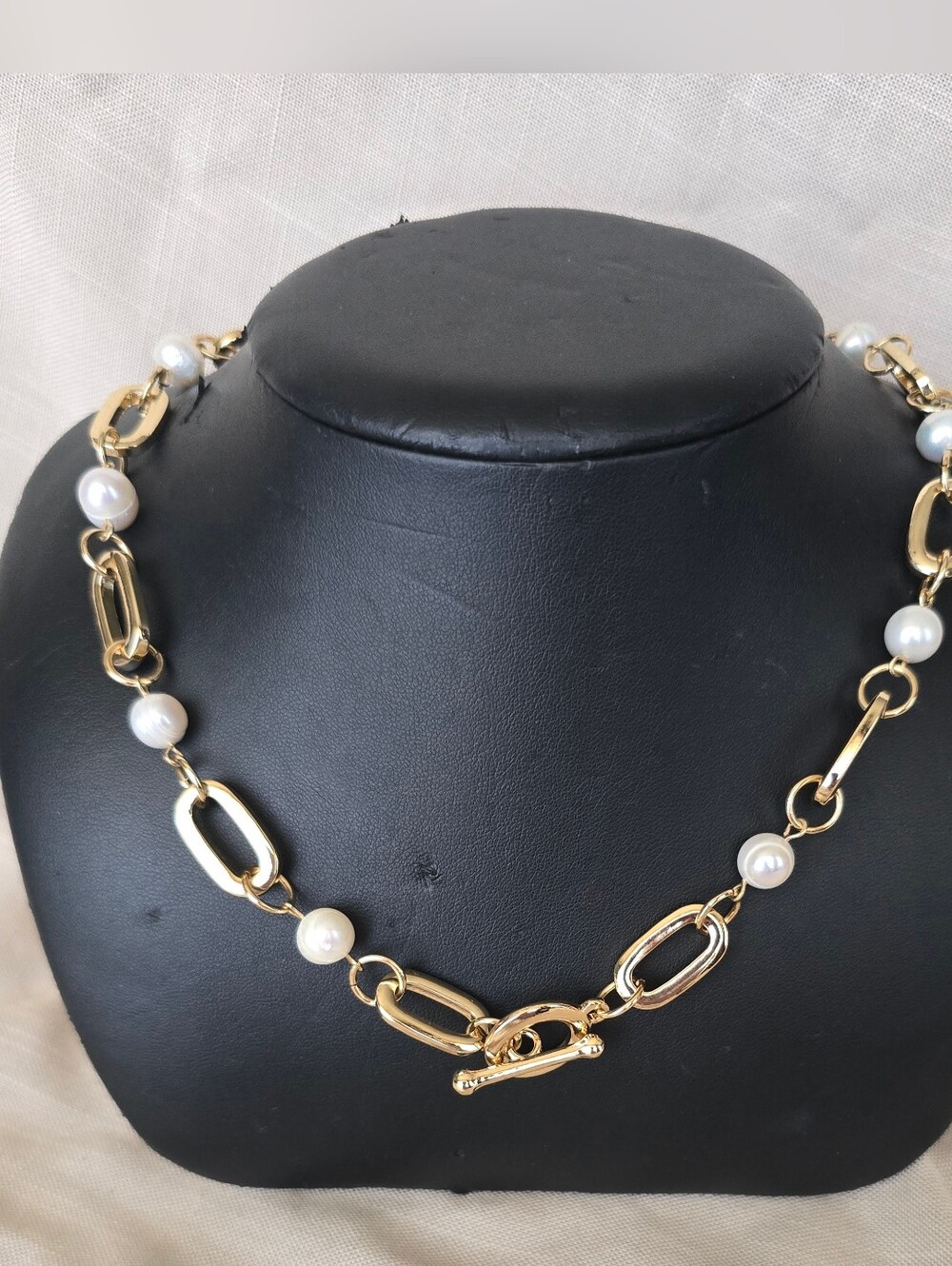 Gold Pearl Link Necklace - Women's Fashion Jewelry